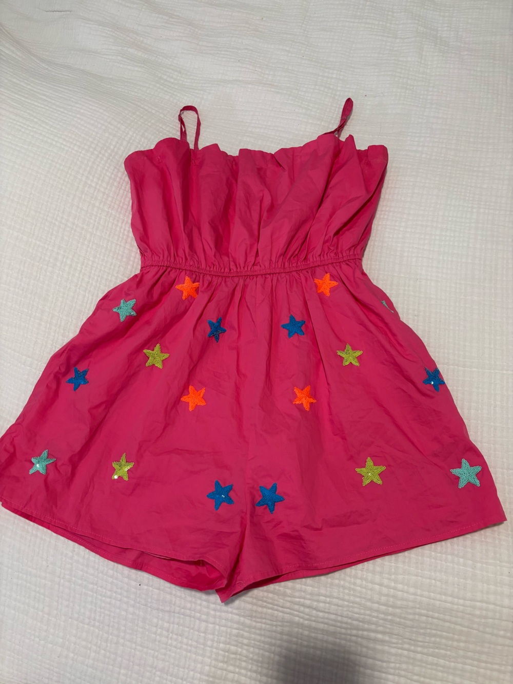Peach Love California Hot Pink Star Embroidered women’s Romper